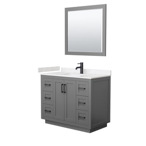 Miranda 42 Inch Single Bathroom Vanity in Dark Gray Carrara Cultured Marble Countertop Undermount Square Sink Matte Black Trim 34 Inch Mirror
