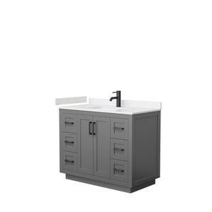 Miranda 42 Inch Single Bathroom Vanity in Dark Gray Carrara Cultured Marble Countertop Undermount Square Sink Matte Black Trim