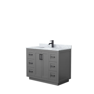 Miranda 42 Inch Single Bathroom Vanity in Dark Gray White Carrara Marble Countertop Undermount Square Sink Matte Black Trim