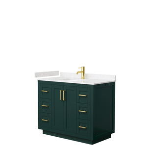 Miranda 42 Inch Single Bathroom Vanity in Green Carrara Cultured Marble Countertop Undermount Square Sink Brushed Gold Trim