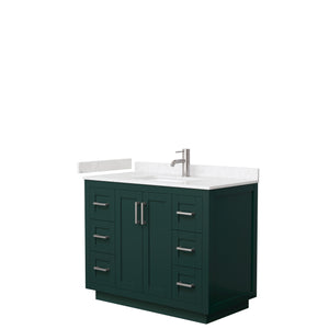 Miranda 42 Inch Single Bathroom Vanity in Green Carrara Cultured Marble Countertop Undermount Square Sink Brushed Nickel Trim