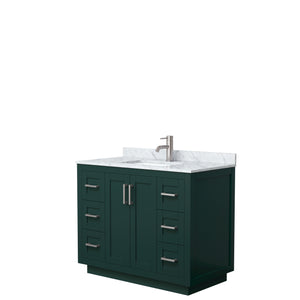 Miranda 42 Inch Single Bathroom Vanity in Green White Carrara Marble Countertop Undermount Square Sink Brushed Nickel Trim