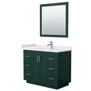 Miranda 42 Inch Single Bathroom Vanity in Green White Cultured Marble Countertop Undermount Square Sink Brushed Nickel Trim 34 Inch Mirror