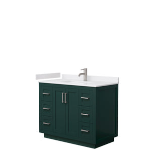 Miranda 42 Inch Single Bathroom Vanity in Green White Cultured Marble Countertop Undermount Square Sink Brushed Nickel Trim