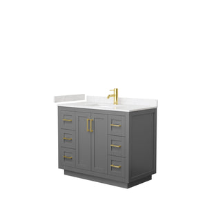 Miranda 42 Inch Single Bathroom Vanity in Dark Gray Carrara Cultured Marble Countertop Undermount Square Sink Brushed Gold Trim
