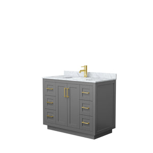 Miranda 42 Inch Single Bathroom Vanity in Dark Gray White Carrara Marble Countertop Undermount Square Sink Brushed Gold Trim
