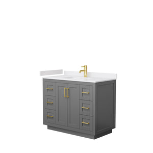 Miranda 42 Inch Single Bathroom Vanity in Dark Gray White Cultured Marble Countertop Undermount Square Sink Brushed Gold Trim