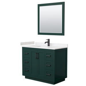 Miranda 42 Inch Single Bathroom Vanity in Green Carrara Cultured Marble Countertop Undermount Square Sink Matte Black Trim 34 Inch Mirror