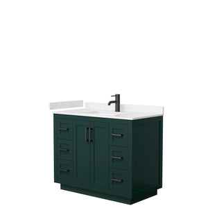 Miranda 42 Inch Single Bathroom Vanity in Green Carrara Cultured Marble Countertop Undermount Square Sink Matte Black Trim