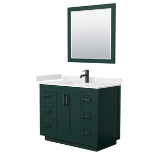 Miranda 42 Inch Single Bathroom Vanity in Green White Cultured Marble Countertop Undermount Square Sink Matte Black Trim 34 Inch Mirror