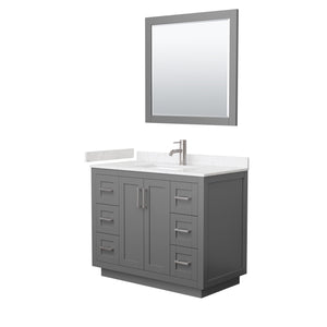 Miranda 42 Inch Single Bathroom Vanity in Dark Gray Carrara Cultured Marble Countertop Undermount Square Sink Brushed Nickel Trim 34 Inch Mirror