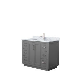 Miranda 42 Inch Single Bathroom Vanity in Dark Gray White Carrara Marble Countertop Undermount Square Sink Brushed Nickel Trim