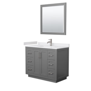 Miranda 42 Inch Single Bathroom Vanity in Dark Gray White Cultured Marble Countertop Undermount Square Sink Brushed Nickel Trim 34 Inch Mirror