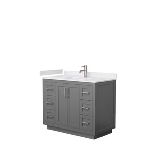 Miranda 42 Inch Single Bathroom Vanity in Dark Gray White Cultured Marble Countertop Undermount Square Sink Brushed Nickel Trim
