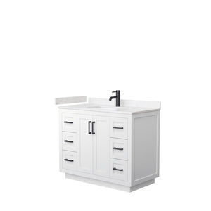 Miranda 42 Inch Single Bathroom Vanity in White Carrara Cultured Marble Countertop Undermount Square Sink Matte Black Trim