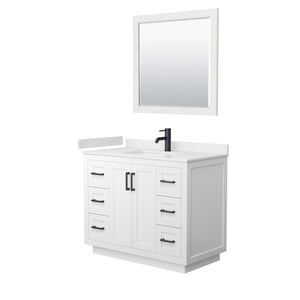 Miranda 42 Inch Single Bathroom Vanity in White White Cultured Marble Countertop Undermount Square Sink Matte Black Trim 34 Inch Mirror