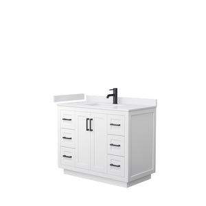 Miranda 42 Inch Single Bathroom Vanity in White White Cultured Marble Countertop Undermount Square Sink Matte Black Trim