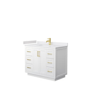 Miranda 42 Inch Single Bathroom Vanity in White White Cultured Marble Countertop Undermount Square Sink Brushed Gold Trim