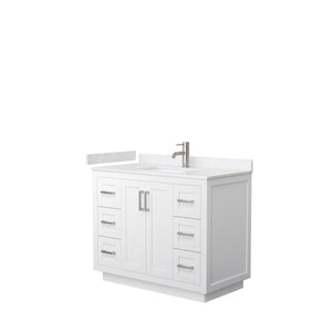 Miranda 42 Inch Single Bathroom Vanity in White Carrara Cultured Marble Countertop Undermount Square Sink Brushed Nickel Trim