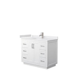 Miranda 42 Inch Single Bathroom Vanity in White White Cultured Marble Countertop Undermount Square Sink Brushed Nickel Trim