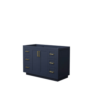 Miranda 48 Inch Single Bathroom Vanity in Dark Blue No Countertop No Sink Brushed Gold Trim