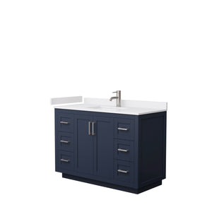 Miranda 48 Inch Single Bathroom Vanity in Dark Blue White Cultured Marble Countertop Undermount Square Sink Brushed Nickel Trim