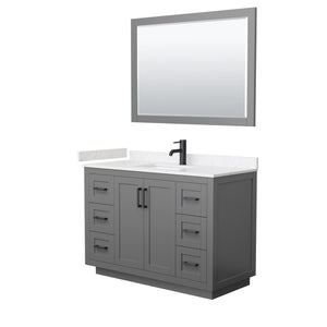 Miranda 48 Inch Single Bathroom Vanity in Dark Gray Carrara Cultured Marble Countertop Undermount Square Sink Matte Black Trim 46 Inch Mirror