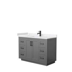 Miranda 48 Inch Single Bathroom Vanity in Dark Gray Carrara Cultured Marble Countertop Undermount Square Sink Matte Black Trim