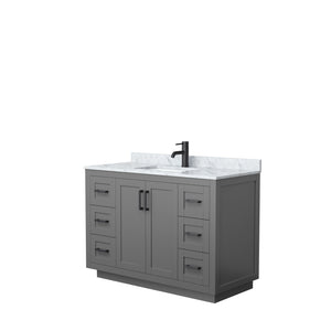 Miranda 48 Inch Single Bathroom Vanity in Dark Gray White Carrara Marble Countertop Undermount Square Sink Matte Black Trim