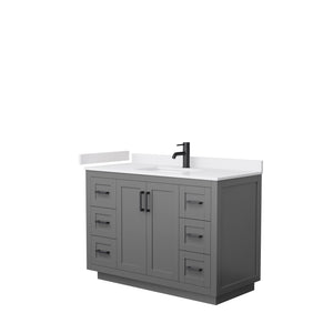 Miranda 48 Inch Single Bathroom Vanity in Dark Gray White Cultured Marble Countertop Undermount Square Sink Matte Black Trim