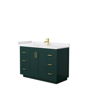 Miranda 48 Inch Single Bathroom Vanity in Green White Cultured Marble Countertop Undermount Square Sink Brushed Gold Trim