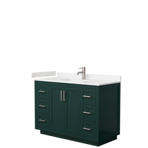 Miranda 48 Inch Single Bathroom Vanity in Green Carrara Cultured Marble Countertop Undermount Square Sink Brushed Nickel Trim