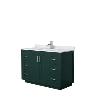 Miranda 48 Inch Single Bathroom Vanity in Green White Carrara Marble Countertop Undermount Square Sink Brushed Nickel Trim