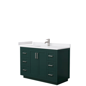 Miranda 48 Inch Single Bathroom Vanity in Green White Cultured Marble Countertop Undermount Square Sink Brushed Nickel Trim