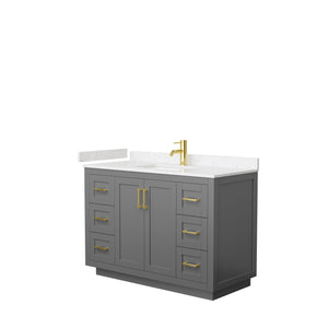 Miranda 48 Inch Single Bathroom Vanity in Dark Gray Carrara Cultured Marble Countertop Undermount Square Sink Brushed Gold Trim