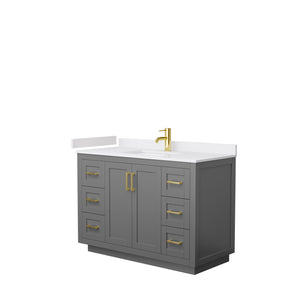 Miranda 48 Inch Single Bathroom Vanity in Dark Gray White Cultured Marble Countertop Undermount Square Sink Brushed Gold Trim