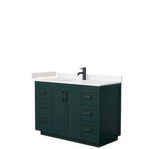 Miranda 48 Inch Single Bathroom Vanity in Green Carrara Cultured Marble Countertop Undermount Square Sink Matte Black Trim