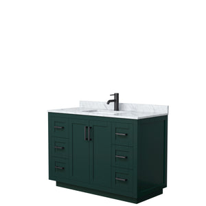 Miranda 48 Inch Single Bathroom Vanity in Green White Carrara Marble Countertop Undermount Square Sink Matte Black Trim