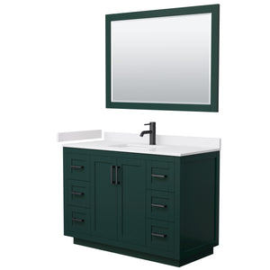 Miranda 48 Inch Single Bathroom Vanity in Green White Cultured Marble Countertop Undermount Square Sink Matte Black Trim 46 Inch Mirror