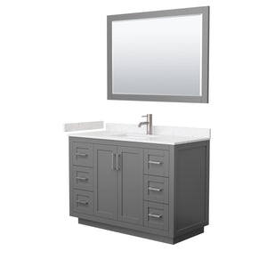 Miranda 48 Inch Single Bathroom Vanity in Dark Gray Carrara Cultured Marble Countertop Undermount Square Sink Brushed Nickel Trim 46 Inch Mirror