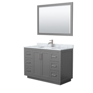 Miranda 48 Inch Single Bathroom Vanity in Dark Gray White Carrara Marble Countertop Undermount Square Sink Brushed Nickel Trim 46 Inch Mirror