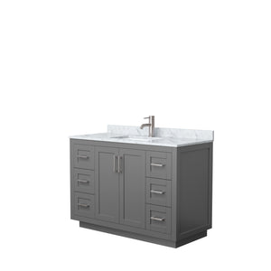 Miranda 48 Inch Single Bathroom Vanity in Dark Gray White Carrara Marble Countertop Undermount Square Sink Brushed Nickel Trim