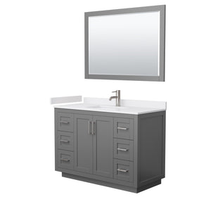 Miranda 48 Inch Single Bathroom Vanity in Dark Gray White Cultured Marble Countertop Undermount Square Sink Brushed Nickel Trim 46 Inch Mirror