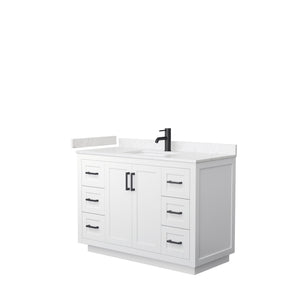 Miranda 48 Inch Single Bathroom Vanity in White Carrara Cultured Marble Countertop Undermount Square Sink Matte Black Trim