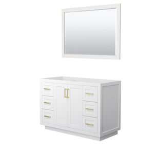 Miranda 48 Inch Single Bathroom Vanity in White No Countertop No Sink Brushed Gold Trim 46 Inch Mirror
