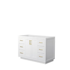 Miranda 48 Inch Single Bathroom Vanity in White No Countertop No Sink Brushed Gold Trim