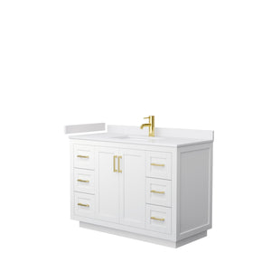 Miranda 48 Inch Single Bathroom Vanity in White White Cultured Marble Countertop Undermount Square Sink Brushed Gold Trim