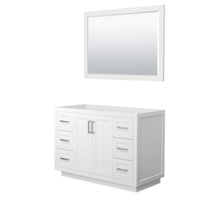 Miranda 48 Inch Single Bathroom Vanity in White No Countertop No Sink Brushed Nickel Trim 46 Inch Mirror
