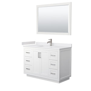 Miranda 48 Inch Single Bathroom Vanity in White White Cultured Marble Countertop Undermount Square Sink Brushed Nickel Trim 46 Inch Mirror