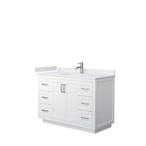 Miranda 48 Inch Single Bathroom Vanity in White White Cultured Marble Countertop Undermount Square Sink Brushed Nickel Trim